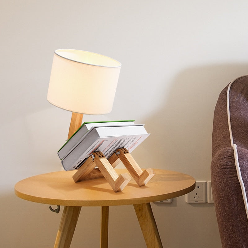 Wooden Robot Table Lamp