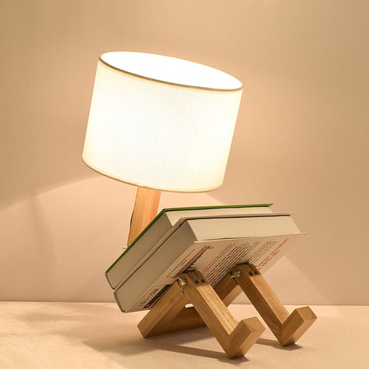 Wooden Robot Table Lamp