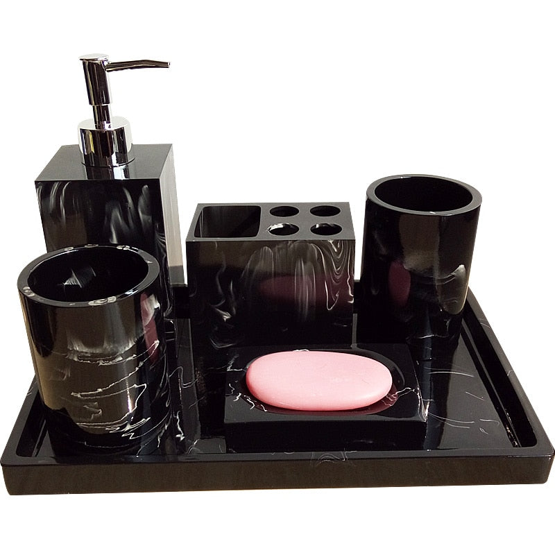 Black Marble Pattern Bathroom Set