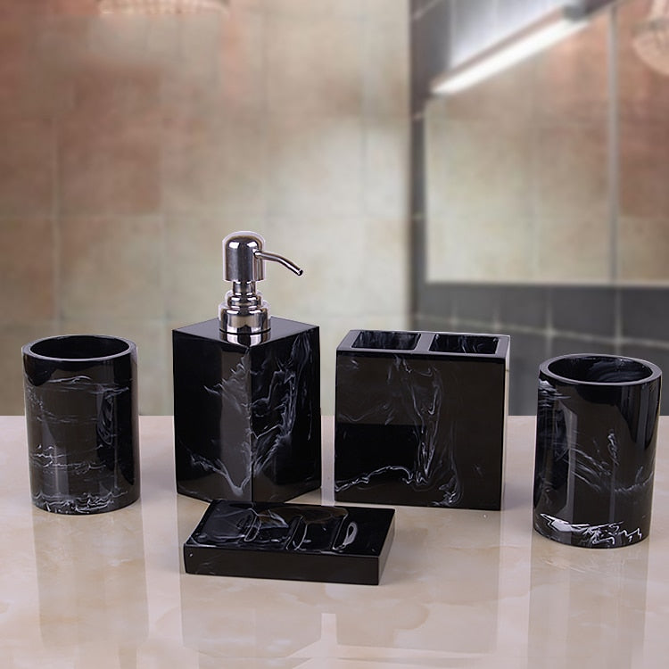 Black Marble Pattern Bathroom Set